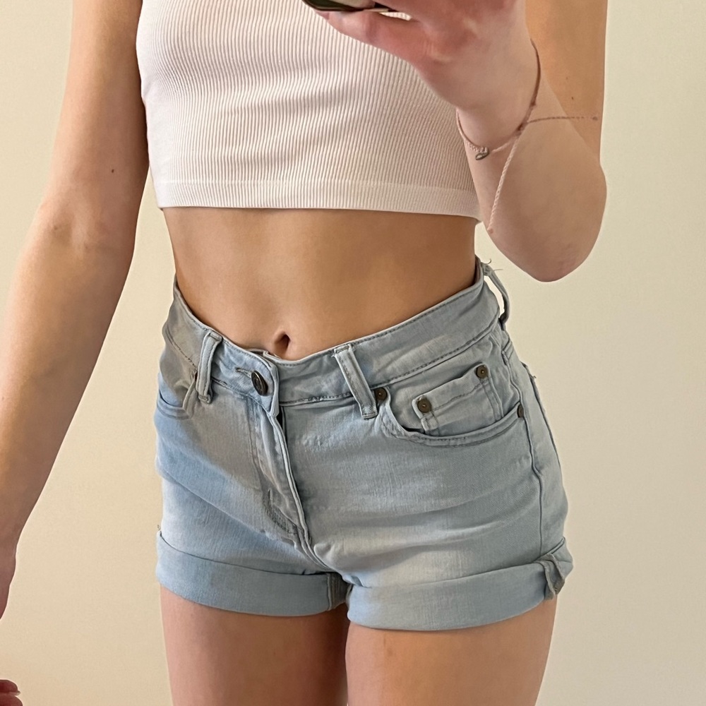 light wash blue jean shorts
